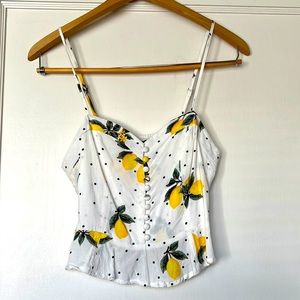 Summer top lemon and black and white polka dot